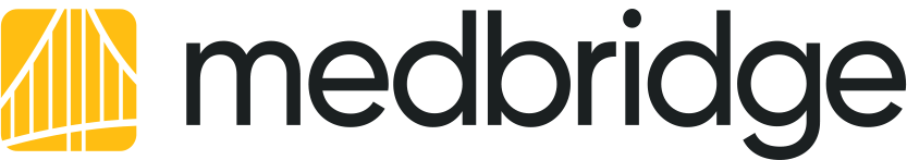 Medbridge logo with bold black text and a yellow stylized bridge icon on the left.